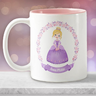 Personalised Cute Pink Purple Princess Two-Tone Coffee Mug