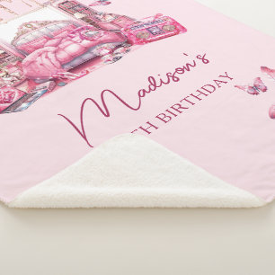 Personalised Cute Pink Sleepover Girl Birthday Sherpa Blanket