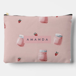 Personalised Cute Pink Strawberry Jar Pattern Accessory Pouch