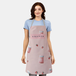 Personalised Cute Pink Strawberry Jar Pattern Apron