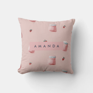 Personalised Cute Pink Strawberry Jar Pattern Cushion