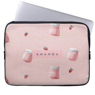 Personalised Cute Pink Strawberry Jar Pattern Laptop Sleeve
