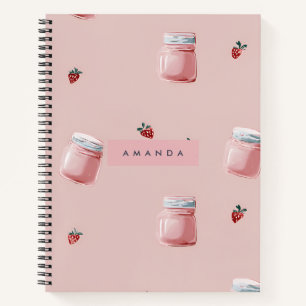 Personalised Cute Pink Strawberry Jar Pattern Notebook