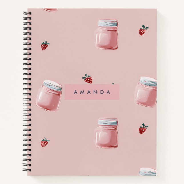 Personalised Cute Pink Strawberry Jar Pattern Notebook (Front)