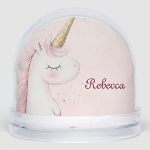 Personalised Cute Pink Unicorn Snowglobe
