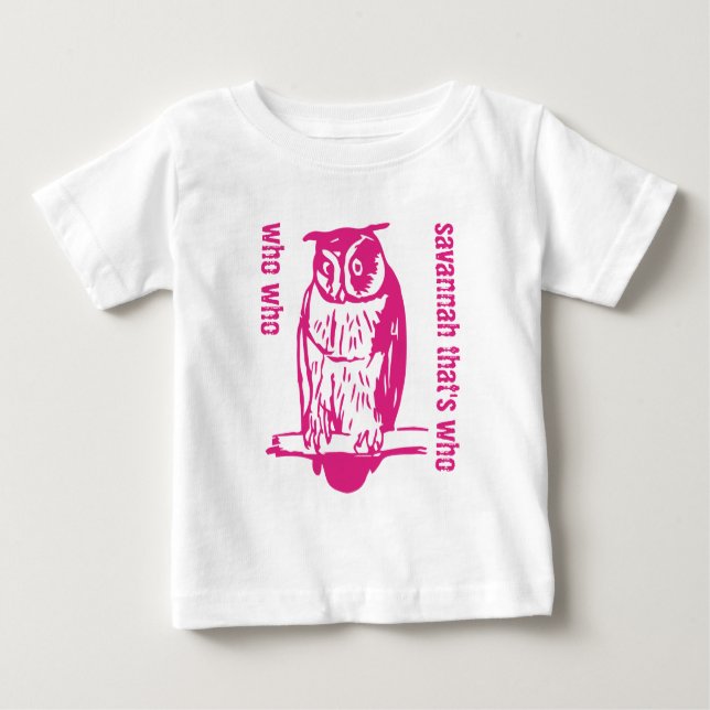 Personalised Cute Pink Who Who Owl T-shirt (Front)