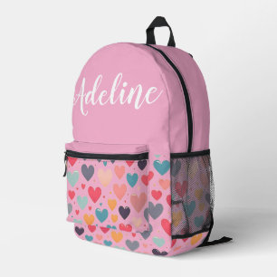 Personalised cute pink with colourful hearts printed backpack
