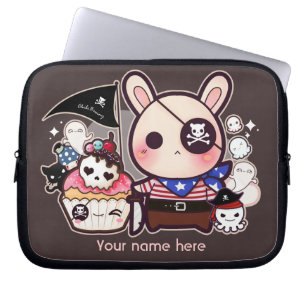 Personalised - Cute pirate bunny with cupcake Laptop Sleeve