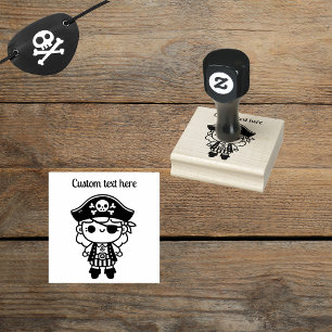 Personalised Cute Pirate Girl Rubber Stamp