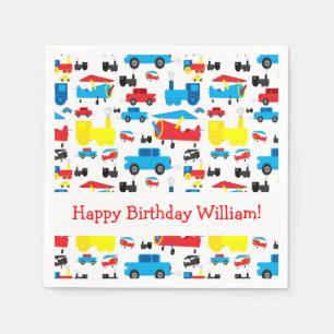 Personalised Cute Planes, Trains and Cars Birthday Napkin