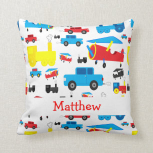 Personalised Cute Planes, Trains and Cars Collage Cushion