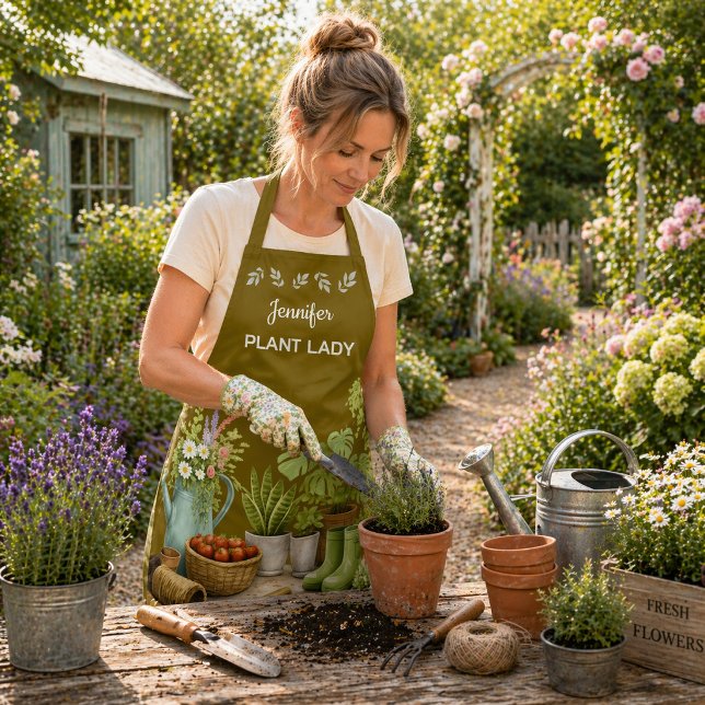 Personalised cute Plant Lady garden Apron (Personalized cute Plant Lady garden Apron. Trendy apron for gardeners, garden and plant lovers.)