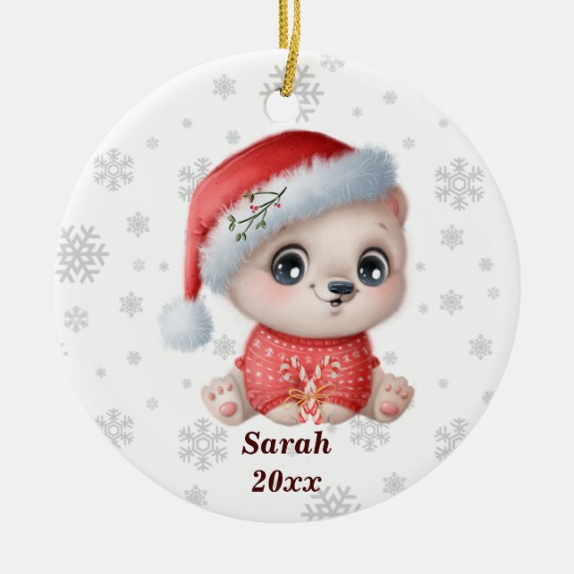 Personalised Cute Polar Bear - My First Christmas  Ceramic Ornament (Front)