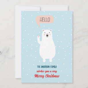 Personalised Cute Polar Bear says Hello Holiday Card