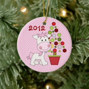 Personalised Cute Pony and Christmas Tree Ceramic Ornament