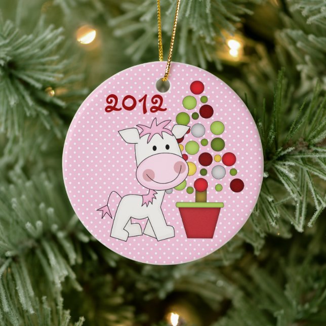 Personalised Cute Pony and Christmas Tree Ceramic Ornament (Tree)