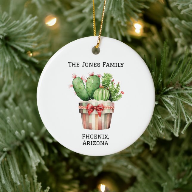 Personalised Cute Potted Cactus  Ceramic Ornament (Tree)