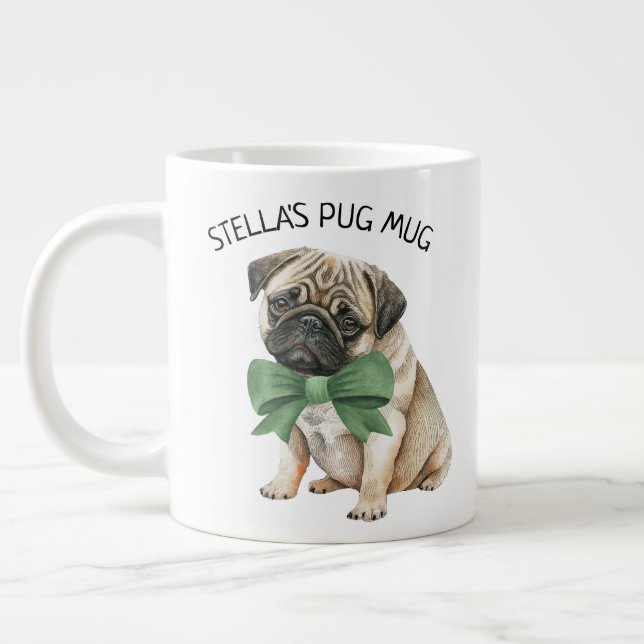 Personalised Cute Pug Large Coffee Mug (Left)