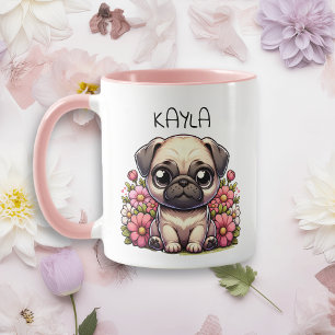 Personalised Cute Pug Puppy Dog Mug