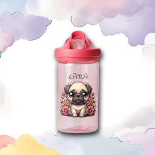 Personalised Cute Pug Puppy Dog Water Bottle