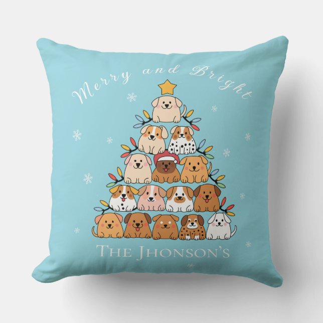 Personalised cute puppies Christmas tree dog lover Cushion (Front)