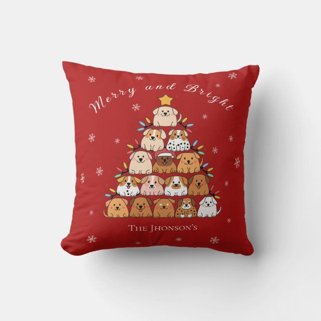 Personalised cute puppies Christmas tree dog lover Cushion (Front)