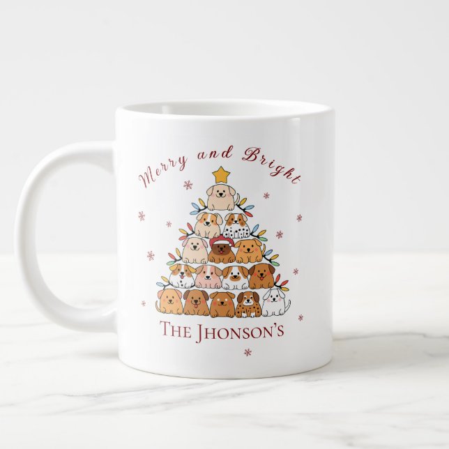 Personalised cute puppies Christmas tree dog lover Large Coffee Mug (Left)