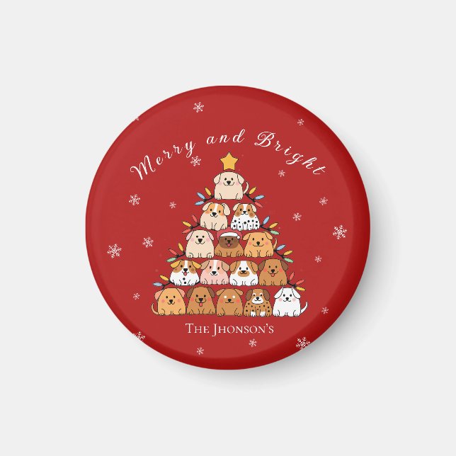 Personalised cute puppies Christmas tree dog lover Magnet (Front)
