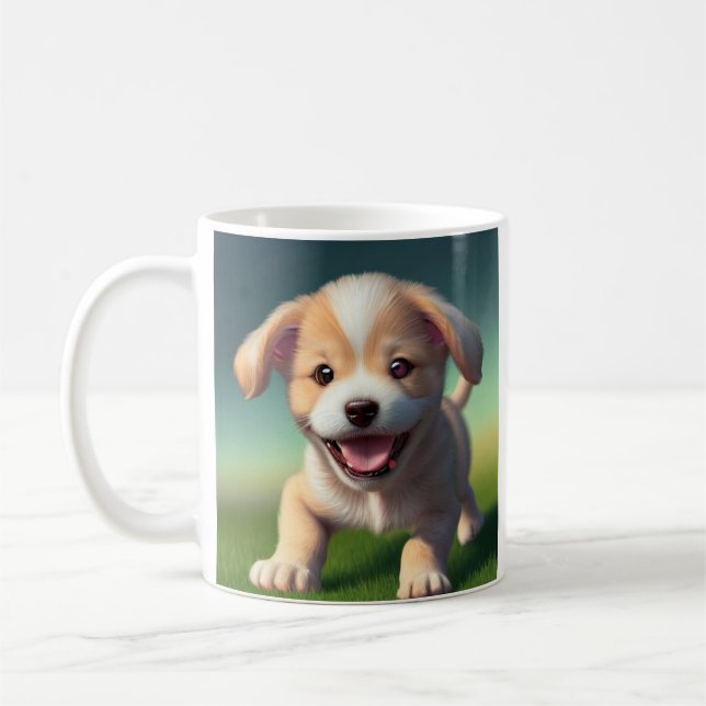 Personalised Cute Puppy Dog Coffee Mug (Left)