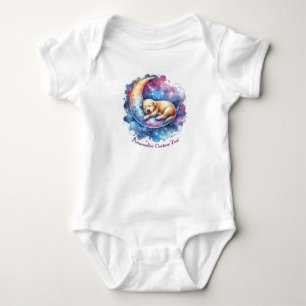 Personalised Cute Puppy Dog Sleeping on Moon Baby Bodysuit