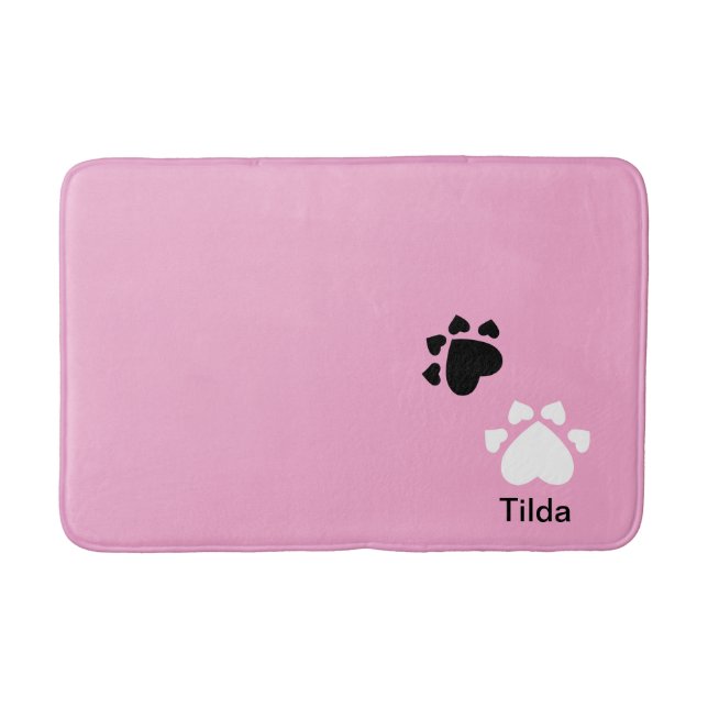 Personalised Cute Puppy Heart Paws  Bath Mat (Front)