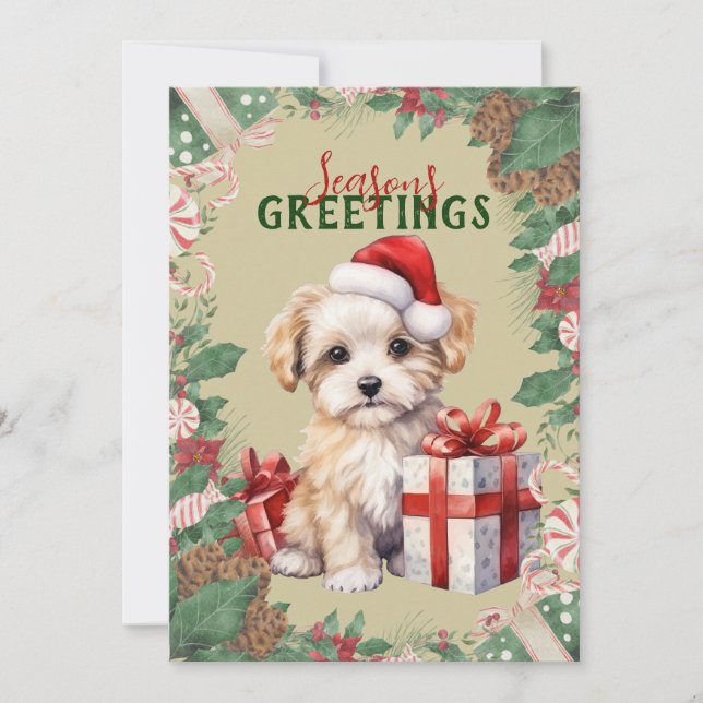 Personalised Cute Puppy Holiday Flat Card (Front)