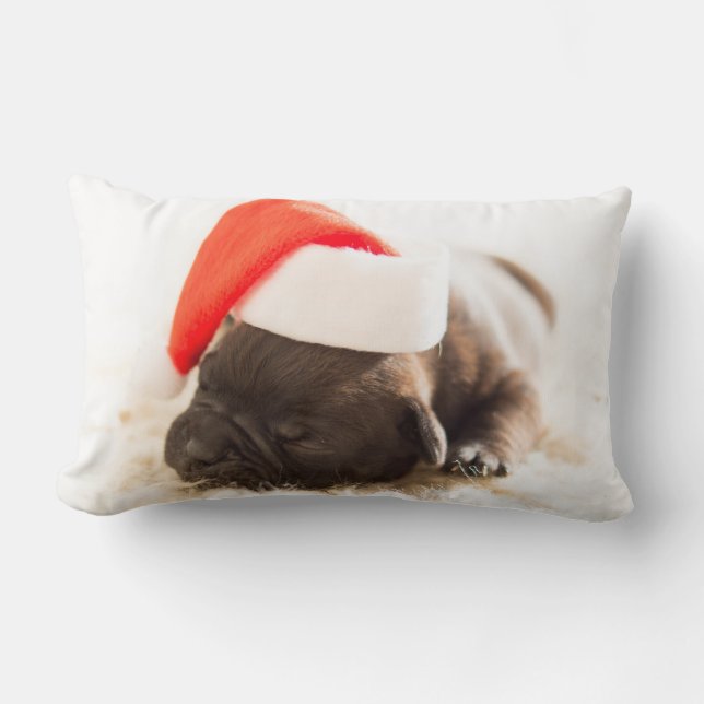 Personalised Cute Puppy Photo with Santa Hat Lumbar Cushion (Front)