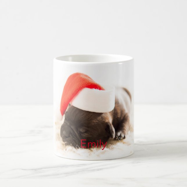 Personalised Cute Puppy With Santa Hat Coffee Mug (Center)