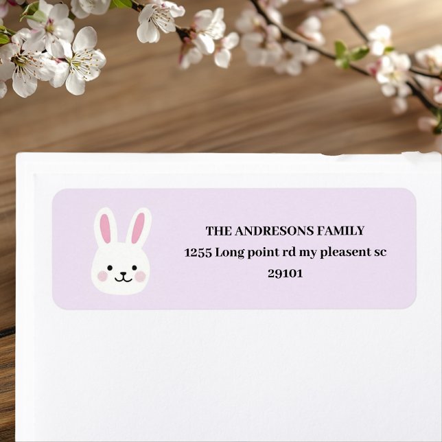 Personalised Cute Purple Bunny Easter  Return Address Label (Creator Uploaded)