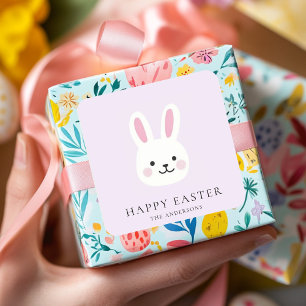 Personalised Cute Purple Bunny Easter Square Sticker