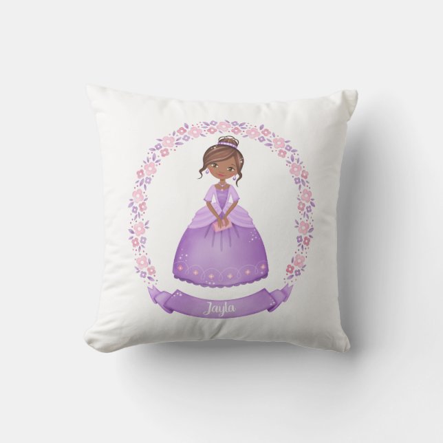 Personalised Cute Purple Ethnic Princess Cushion (Front)