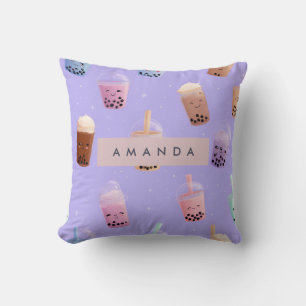 Personalised Cute Purple Pastel Bubble Tea Cushion