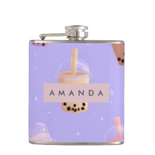 Personalised Cute Purple Pastel Bubble Tea Hip Flask