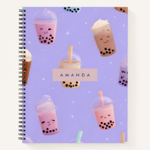 Personalised Cute Purple Pastel Bubble Tea Notebook