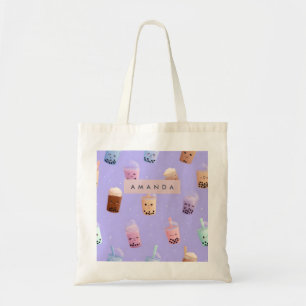 Personalised Cute Purple Pastel Bubble Tea Tote Bag