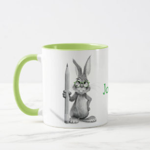 Personalised Cute Rabbit Mug with Green Handle