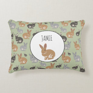 Personalised Cute Rabbit Pattern Neutral Colours Decorative Cushion