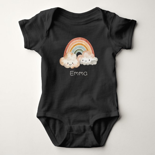 Personalised Cute Rainbow & Clouds Baby Bodysuit (Front)