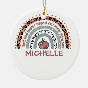 Personalised Cute Rainbow Teacher   Custom Name Ceramic Ornament