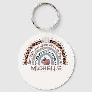 Personalised Cute Rainbow Teacher   Custom Name Key Ring