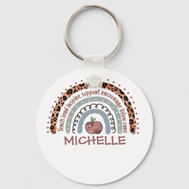 Personalised Cute Rainbow Teacher | Custom Name Key Ring (Front)