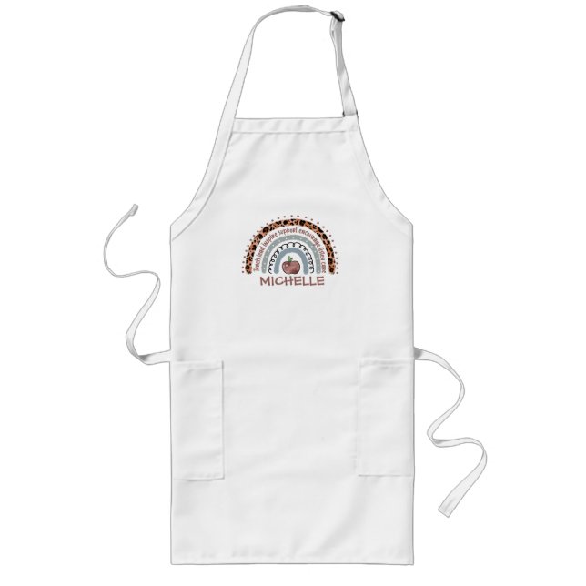 Personalised Cute Rainbow Teacher | Custom Name Long Apron (Front)