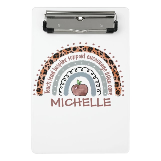 Personalised Cute Rainbow Teacher | Custom Name Mini Clipboard (Front)