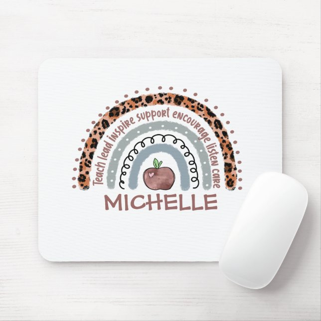 Personalised Cute Rainbow Teacher | Custom Name Mouse Pad (With Mouse)